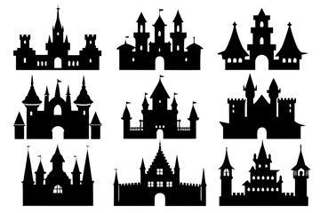 Naklejka premium set of Castle and Palace Silhouette vector illustration isolated on White Background