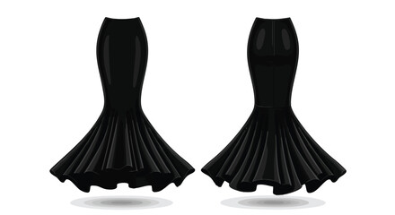 Elegant Black Mermaid Skirt Fashion Design Illustration with Front and Back View Presentation