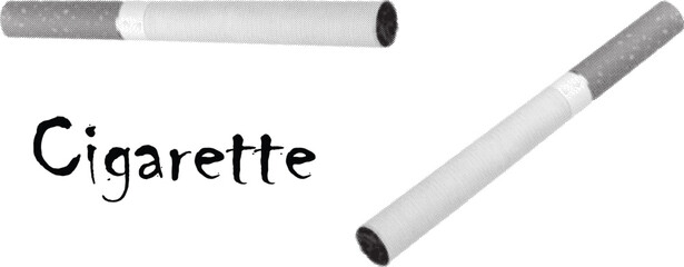 Halftone vintage Black and white cigarettes and text tobacco smoke.
