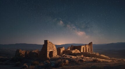 Obraz premium Ancient ruins under milky way