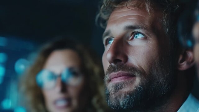 Focused Vision: An individual exhibits intense concentration while looking attentively. conveying the essence of ambition and intellectual curiosity.