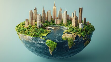 Sustainable World Concept with Urban Skyscrapers and Greenery