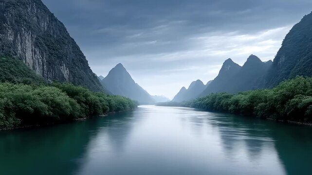 Picturesque Landscape of Li River with Beautiful Scenery
