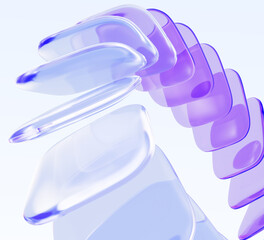 Holographic glass square plate shapes with circular motion effect. Abstract geometric 3d background with purple and blue gradient transparent blocks. Futuristic technology, data array. 3D illustration