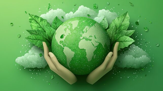 Hands Holding Earth with Green Leaves for Environmental Themes