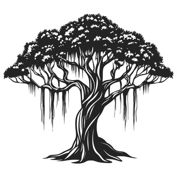 Banyan tree vector illustration silhouette