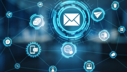 Email icons show digital communication, email service, and inbox management. Email supports online messaging, email notification, and secure exchange. Gist