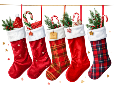 Christmas Stockings Set, Hanging Holiday Socks Collection, Transparent PNG 
