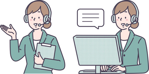 オンラインで接客対応をするオペレーターの女性