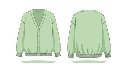 Mint Green Cardigan Showcase: Front and Back Fashion Apparel Design Overview  Image