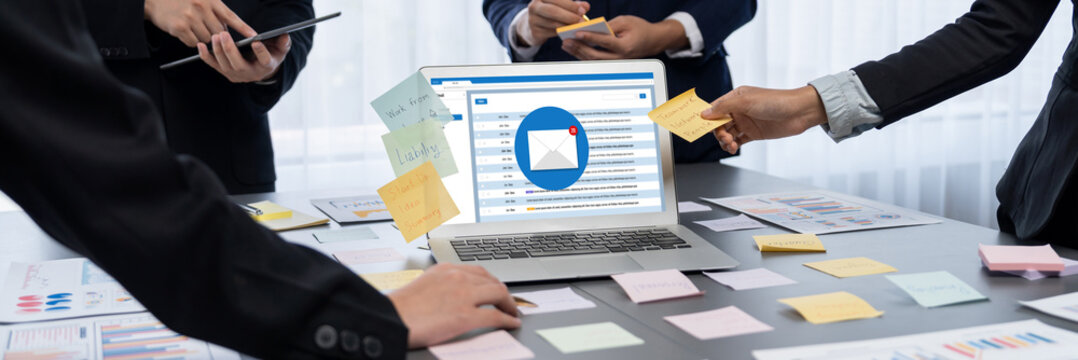 Email notification message showing on computer screen brisk. Digital marketing message information text from business to customer client - Powered by Adobe