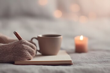 Cozy Moment: Hand Writing in Journal by Candlelight