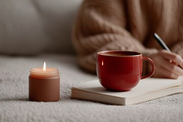 Cozy Moment: Journaling by Candlelight with Warm Drink