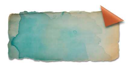 Obraz premium Torn watercolor paper with blue wash and orange corner isolated on white background