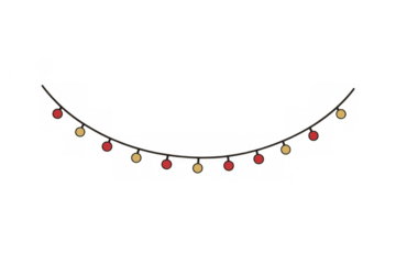 Festive string lights garland with red and yellow bulbs creating a holiday decoration on transparent background
