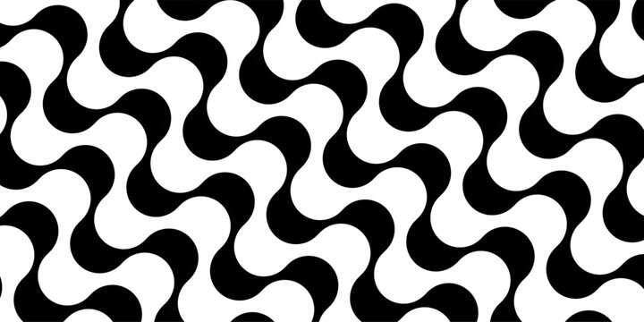 Vector pattern with black and white waves, inspired by Portuguese pavement. Copacabana boardwalk motif from Rio de Janeiro, famous sidewalk design illustration.