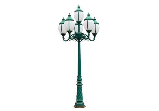 Ornate three headed street lamp isolated on transparent background