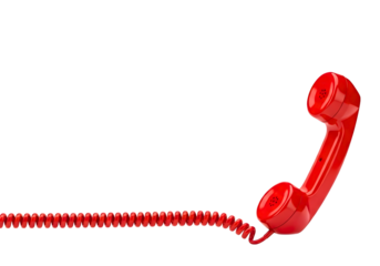 Red telephone handset with coiled cord isolated on transparent background