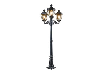Fototapeta premium Ornate three headed street lamp isolated on transparent background