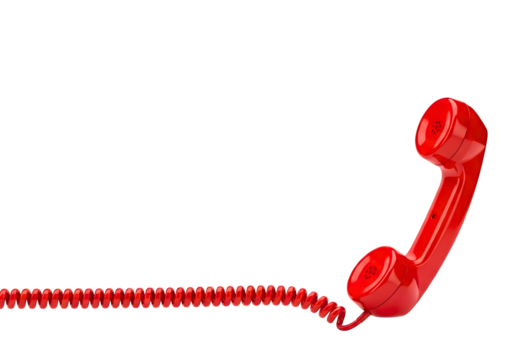 Red telephone handset with coiled cord isolated on transparent background
