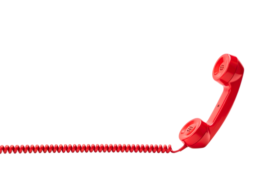 Red telephone handset with coiled cord isolated on transparent background