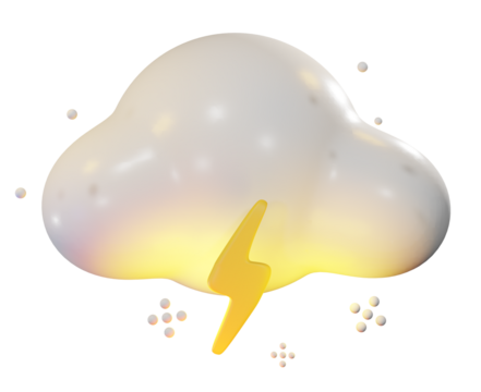 Striking weather icon, a 3D cloud with a vibrant lightning bolt conveying power and storms, perfect for weather apps and forecasting services, a bold design element