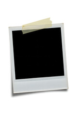 A blank instant photo frame taped to a white background