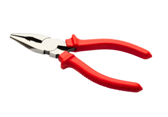 Red handled long nose pliers isolated on transparent background