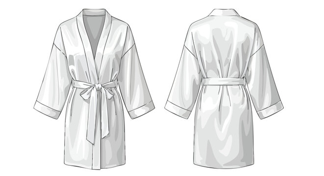 Elegant white bathrobe design with tie waist, featuring front and back views for versatile usage