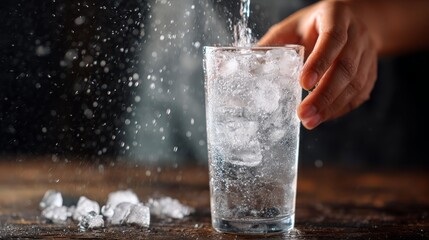 Person pouring fresh clear water into transparent glass for refreshing hydration moment.