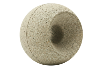 Spherical acoustic diffuser made of porous stone material on a transparent background