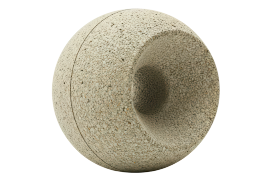 Spherical acoustic diffuser made of porous stone material on a transparent background