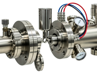 Component of a high vacuum chamber for scientific research on a transparent background