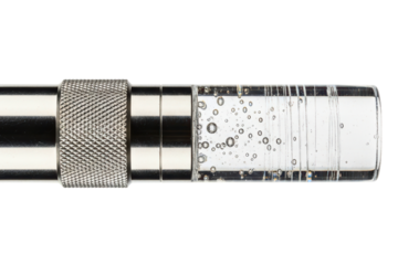 Silver metal and acrylic curtain rod finial with air bubbles on a transparent background