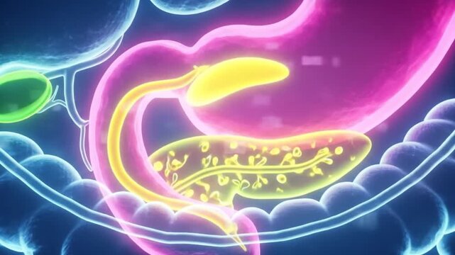 Examining Glowing Human Digestive System Anatomy Illustration for Medical Education