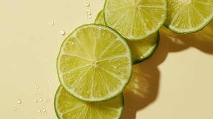 Fresh slices of green citrus fruit, likely lime or lemon,
