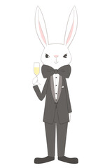 タキシード姿の兎のキャラクター全身イラスト
