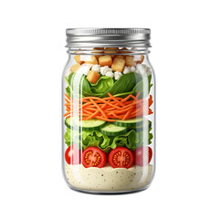 Healthy layered salad in a mason jar fresh ingredients ready for on-the-go meal prep