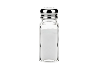Glass salt shaker with metal lid isolated on transparent background