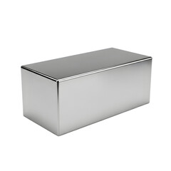 Polished rectangular metal block with reflective surface and sharp edges isolated on black
