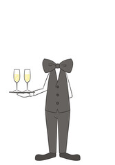 ウェイターのキャラクター全身イラスト・顔なしPNG