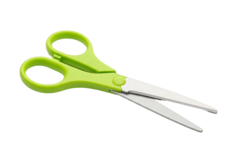 Pair of bright green scissors isolated on transparent background
