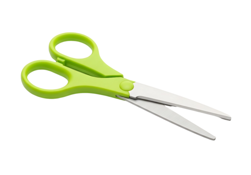Pair of bright green scissors isolated on transparent background