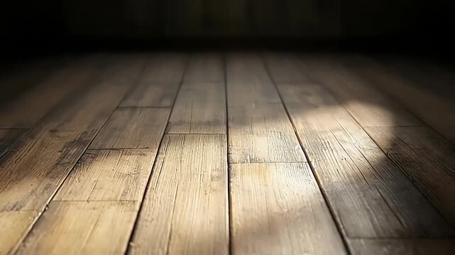 Aged wooden floorboards illuminated by dramatic shafts of light