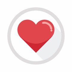 Red Heart Icon with Glossy Highlight Inside a White Circle.