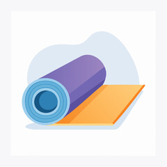 Rolled Yoga Mat Illustration Blue Purple and White Design.