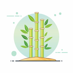 Stylized Green Bamboo Stalks with Leaves Simple Vector Illustration.