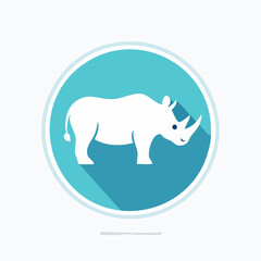 Stylized White Rhinoceros Icon with Blue Circle and Shadow.