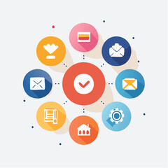 Central Red Circle with White Checkmark Modern Graphic Design Element.