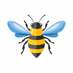 Colorful Vector Illustration of a Stylized Bee with Blue Wings and Striped Body.